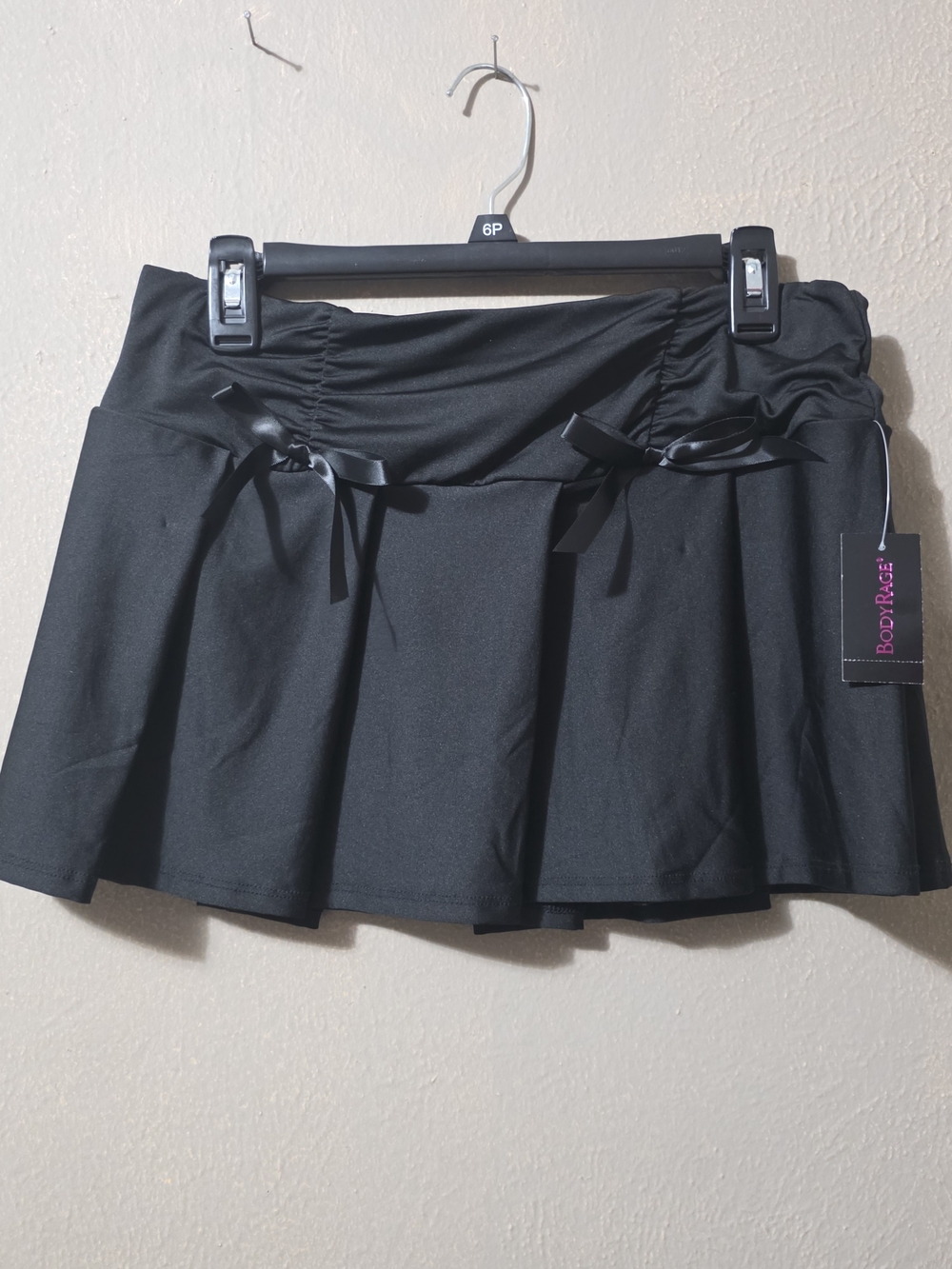 Black Flared Mini Skirt with Ribbon Detail - Picture 2 of 4